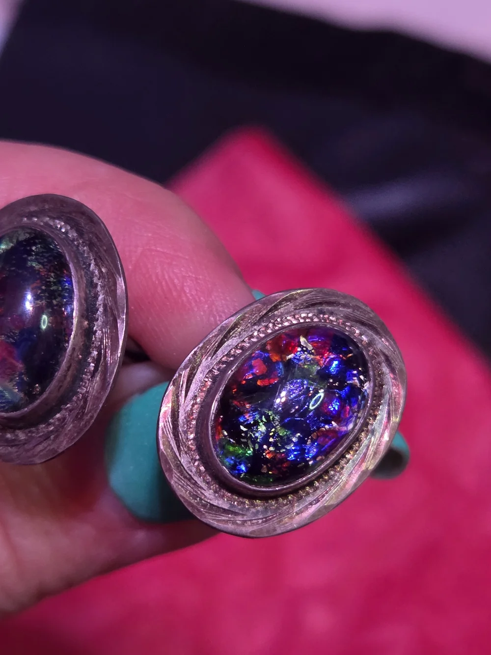 Vintage Sterling Silver Multicolor Cabochon Cufflinks